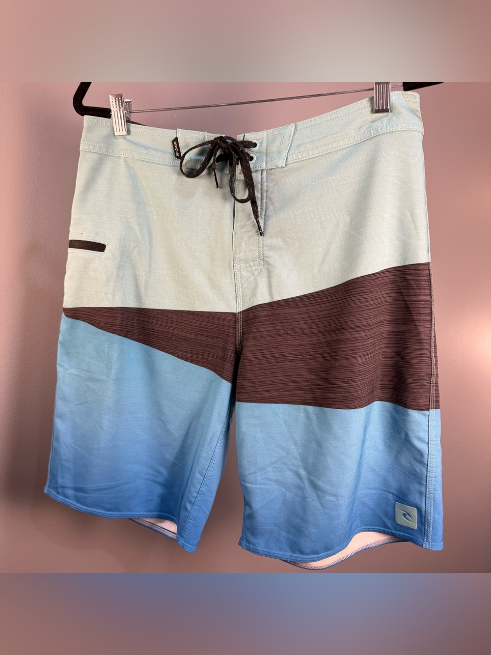 Rip Curl Mirage Light Blue, Gray and Sky Colorblock Board Shorts, swim trunks